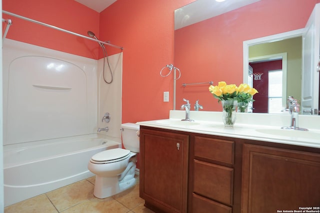 3410 Port Pl, San Antonio, TX 78253 - full bathroom featuring toilet, washtub / shower combination, double vanity, and tile patterned floors