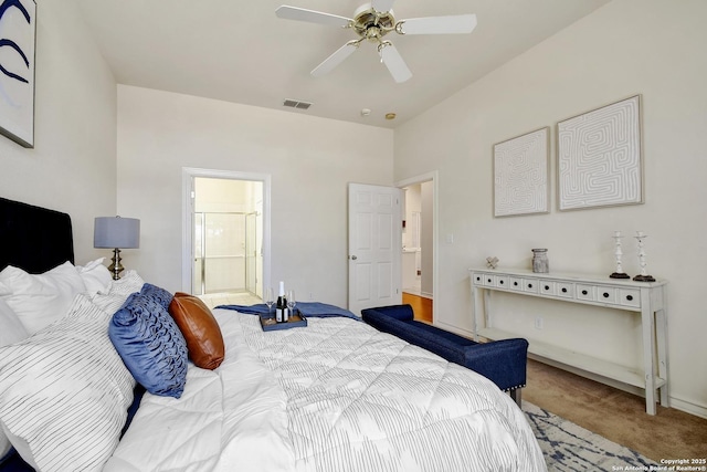 67 Oakwell Farms, San Antonio, TX 78218 - carpeted bedroom with ensuite bath and ceiling fan
