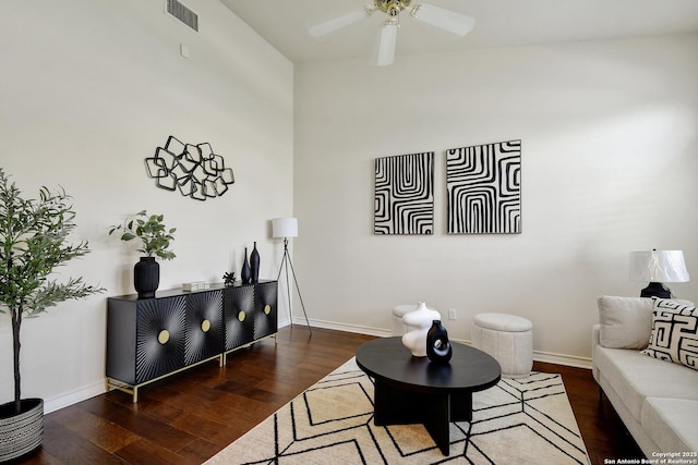67 Oakwell Farms, San Antonio, TX 78218 - living room with wood finished floors, baseboards, and ceiling fan
