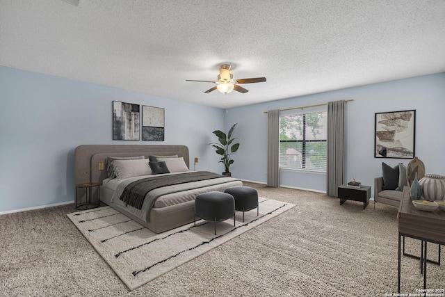 11202 Candle Park, San Antonio, TX 78249 - bedroom featuring carpet floors, a textured ceiling, a ceiling fan, and baseboards