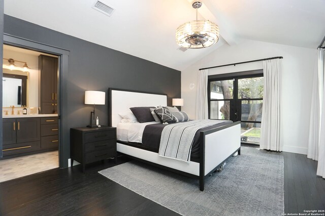 8306 Country Side, San Antonio, TX 78209 - bedroom featuring hardwood / wood-style flooring, ensuite bathroom, a chandelier, and baseboards