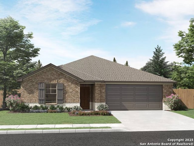 111 Shelton Pass, Cibolo, TX 78108 - ranch-style house featuring brick siding, a garage, concrete driveway, and roof with shingles