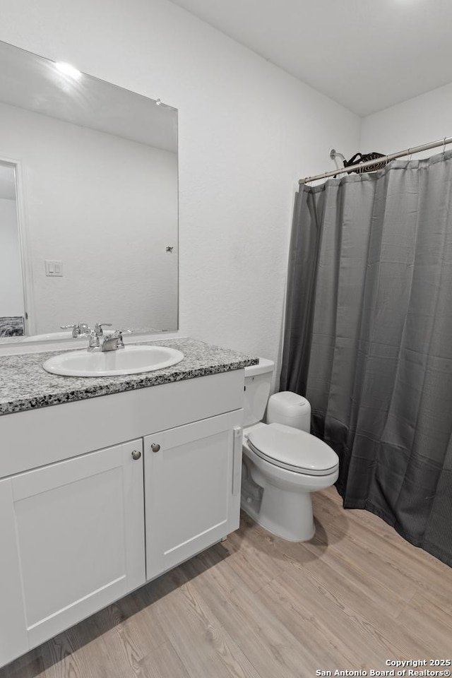 4284 Thalweg Way, San Antonio, TX 78223 - bathroom featuring wood finished floors, toilet, and vanity