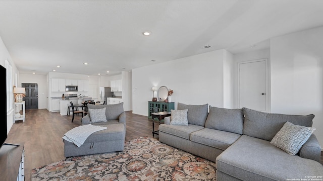 729 Heartseed Ave, New Braunfels, TX 78130 - living area featuring wood finished floors, recessed lighting, and baseboards