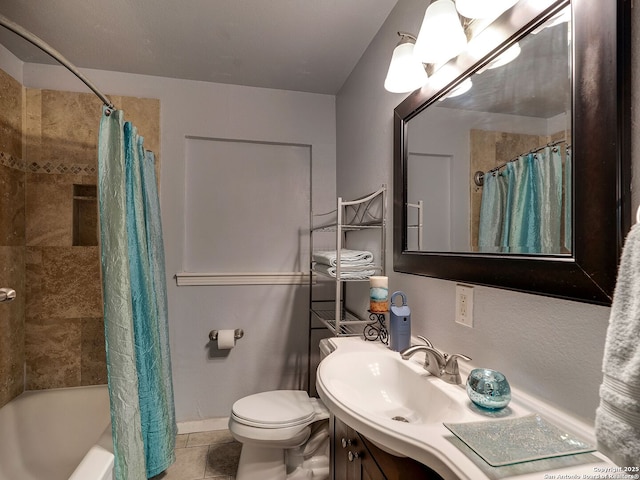 126 Arnold, San Antonio, TX 78213 - full bathroom featuring tile patterned flooring, vanity, toilet, shower / tub combo, and baseboards