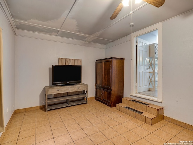 126 Arnold, San Antonio, TX 78213 - living area featuring ceiling fan, light tile patterned flooring, and baseboards
