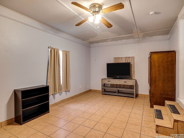 126 Arnold, San Antonio, TX 78213 - unfurnished living room with a ceiling fan and light tile patterned floors