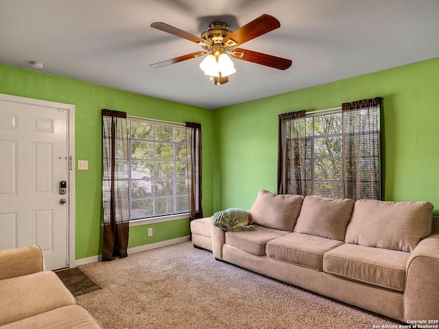 126 Arnold, San Antonio, TX 78213 - carpeted living room with a ceiling fan, plenty of natural light, and baseboards