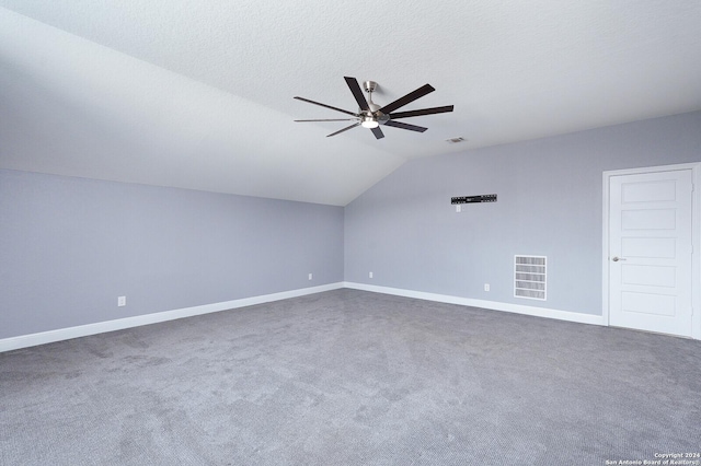 24342 Mateo Rdg, San Antonio, TX 78261 - bonus room with a ceiling fan, vaulted ceiling, carpet floors, baseboards, and a textured ceiling