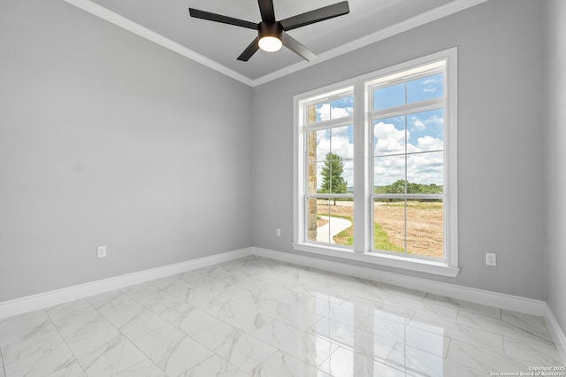 3828 Palomino Spgs, Bandera, TX 78003 - spare room with light marble finish floors, baseboards, healthy amount of natural light, and crown molding