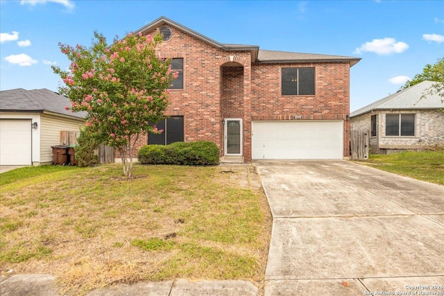 6119 Ferrysage, San Antonio, TX 78244 - traditional home featuring brick siding, an attached garage, a front yard, and concrete driveway