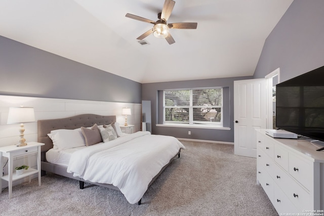 830 Emerald Bay, San Antonio, TX 78260 - bedroom featuring lofted ceiling, light carpet, ceiling fan, and baseboards