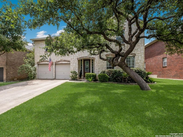 830 Emerald Bay, San Antonio, TX 78260 - view of front of home with stone siding, driveway, and a front yard