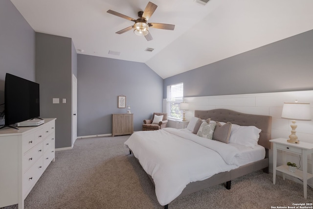 830 Emerald Bay, San Antonio, TX 78260 - bedroom with light colored carpet, lofted ceiling, ceiling fan, and baseboards