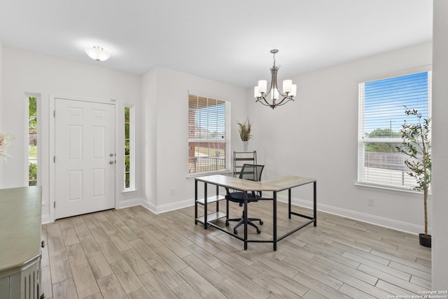 5509 Calaveras, San Antonio, TX 78253 - entryway with light wood finished floors, a chandelier, plenty of natural light, and baseboards