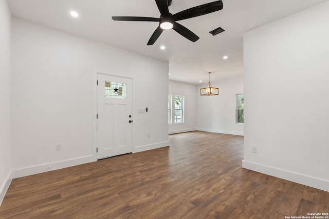 101 New York, San Antonio, TX 78214 - foyer entrance featuring recessed lighting, wood finished floors, baseboards, a chandelier, and ceiling fan