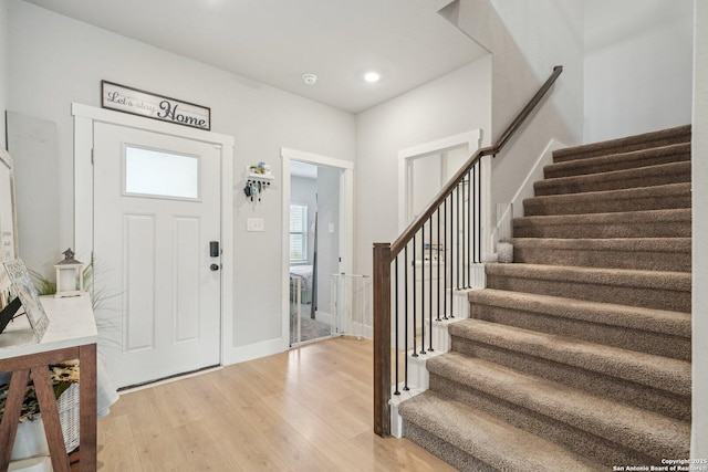 4538 Nueces, San Antonio, TX 78253 - entrance foyer with stairs, light wood-style flooring, recessed lighting, and baseboards