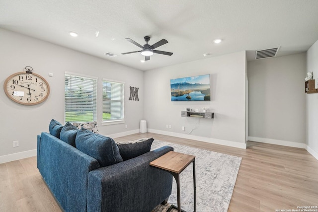 4538 Nueces, San Antonio, TX 78253 - living area featuring ceiling fan, light wood finished floors, baseboards, and recessed lighting