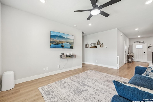 4538 Nueces, San Antonio, TX 78253 - living room with wood finished floors, a ceiling fan, recessed lighting, and baseboards