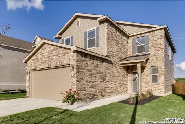 3951 Gentle Mdw, New Braunfels, TX 78130 - traditional-style home with concrete driveway, brick siding, and a garage
