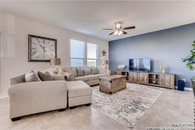 3951 Gentle Mdw, New Braunfels, TX 78130 - living area featuring ceiling fan and light tile patterned flooring