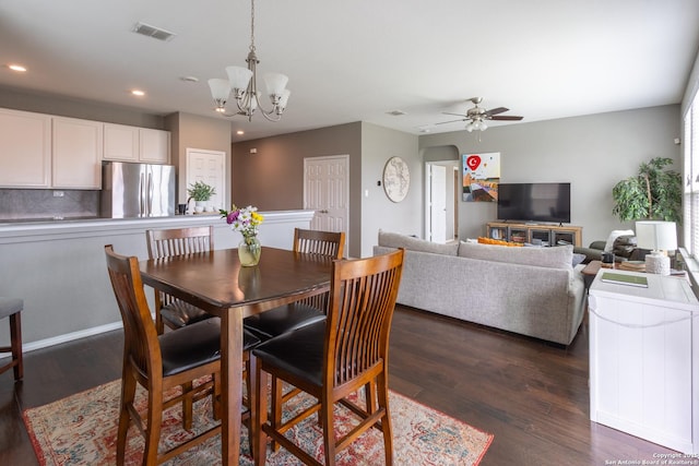 7566 Copper Kettle, Converse, TX 78109 - dining space featuring recessed lighting, dark wood-style floors, ceiling fan, and a chandelier