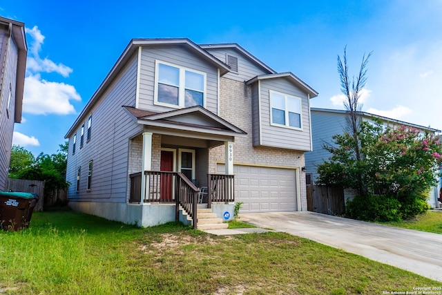9930 Amber Breeze, San Antonio, TX 78245 - view of front of property with a garage, concrete driveway, stone siding, and brick siding