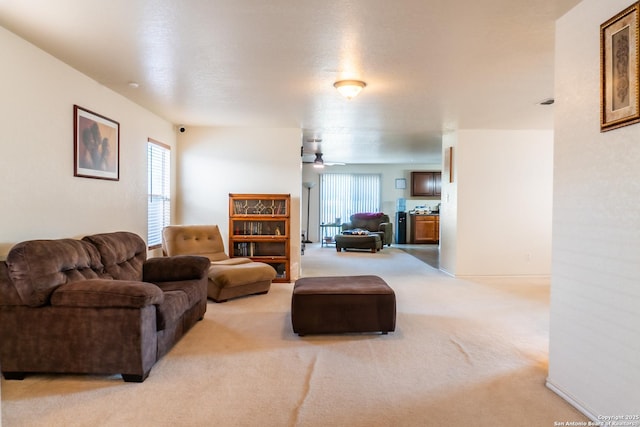 9930 Amber Breeze, San Antonio, TX 78245 - living room with light carpet and a ceiling fan