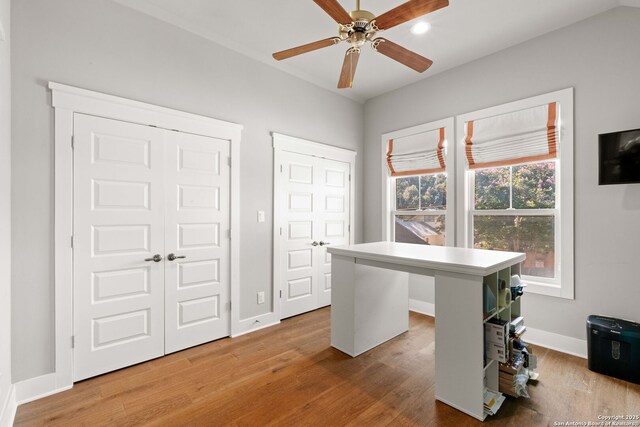 228 Cloverleaf, Alamo Heights, TX 78209 - office space with ceiling fan, wood finished floors, baseboards, and recessed lighting