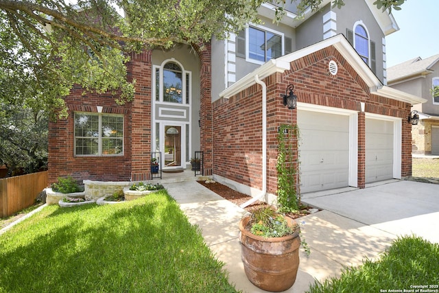 414 Aspen, San Antonio, TX 78253 - traditional-style home with a garage, brick siding, driveway, and stucco siding