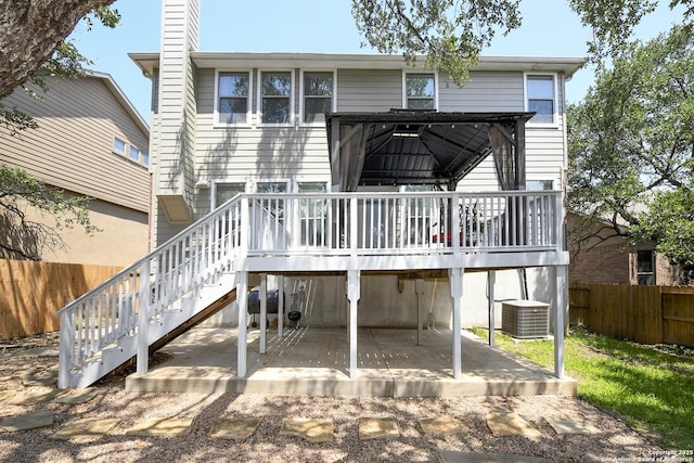 414 Aspen, San Antonio, TX 78253 - rear view of property with a patio area, a wooden deck, stairway, a gazebo, and a chimney