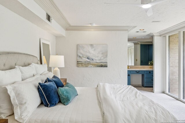 209 Chichester Pl Unit 1, San Antonio, TX 78209 - carpeted bedroom featuring ornamental molding and connected bathroom