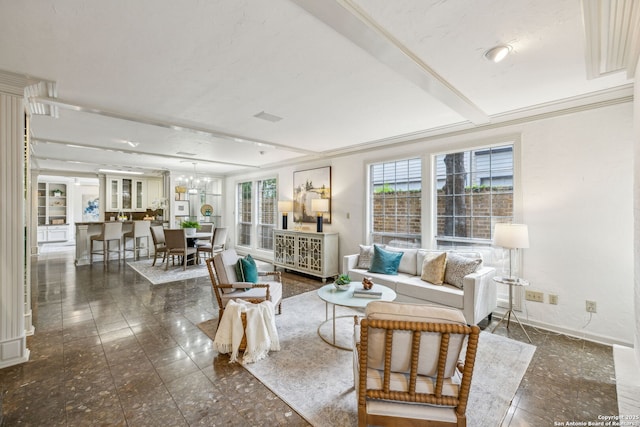 209 Chichester Pl Unit 1, San Antonio, TX 78209 - living area with healthy amount of natural light, baseboards, a chandelier, and ornamental molding