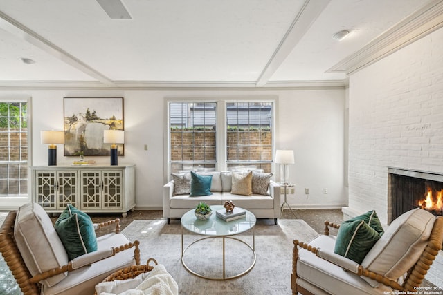 209 Chichester Pl Unit 1, San Antonio, TX 78209 - living room with baseboards, a fireplace, and crown molding
