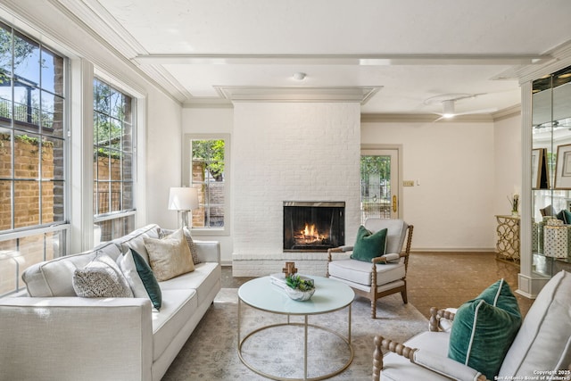 209 Chichester Pl Unit 1, San Antonio, TX 78209 - living area featuring a fireplace, baseboards, and crown molding