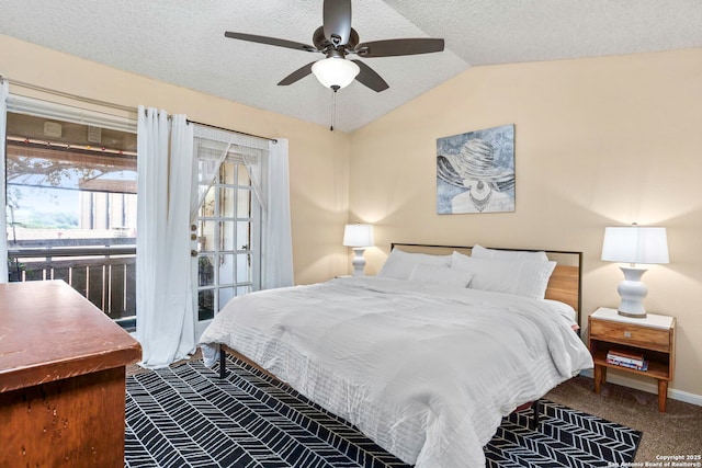 7738 Chambers Unit 612, San Antonio, TX 78229 - carpeted bedroom with lofted ceiling, a ceiling fan, and a textured ceiling