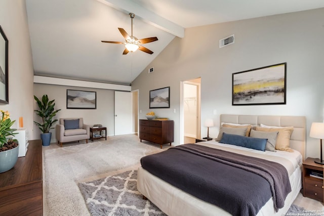 1111 Rio Linda, San Antonio, TX 78245 - bedroom featuring high vaulted ceiling, beam ceiling, wood finished floors, and a ceiling fan