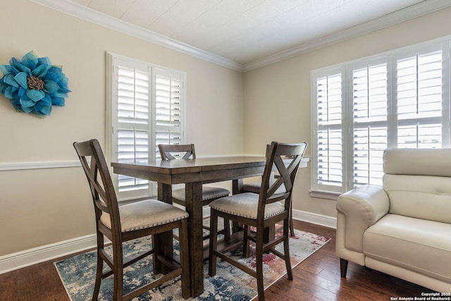 322 Pool, San Antonio, TX 78223 - dining area featuring dark wood-type flooring, baseboards, and crown molding