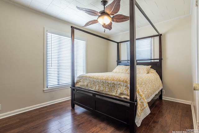 322 Pool, San Antonio, TX 78223 - bedroom with ornamental molding, baseboards, hardwood / wood-style flooring, and ceiling fan