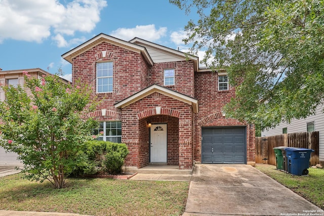 87 Kenrock Rdg, San Antonio, TX 78254 - traditional-style house with brick siding, a garage, and concrete driveway