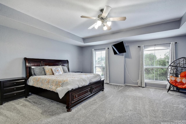 12535 Panola Way, San Antonio, TX 78253 - carpeted bedroom with ceiling fan, baseboards, and a raised ceiling