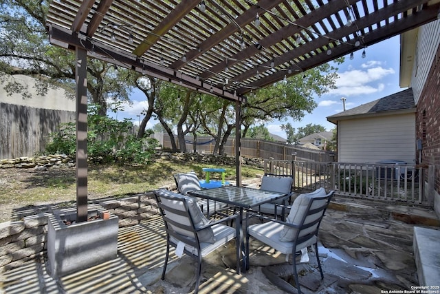 12535 Panola Way, San Antonio, TX 78253 - fenced backyard with a pergola, a patio area, and outdoor dining area