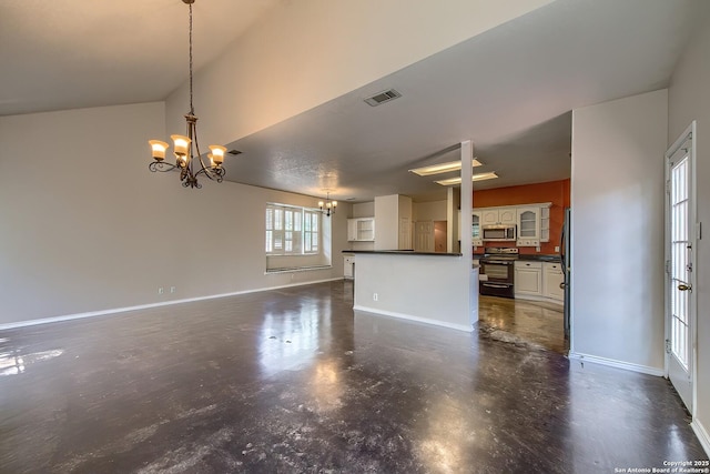 1510 Kingsbridge, San Antonio, TX 78253 - unfurnished living room with a chandelier, finished concrete flooring, and baseboards