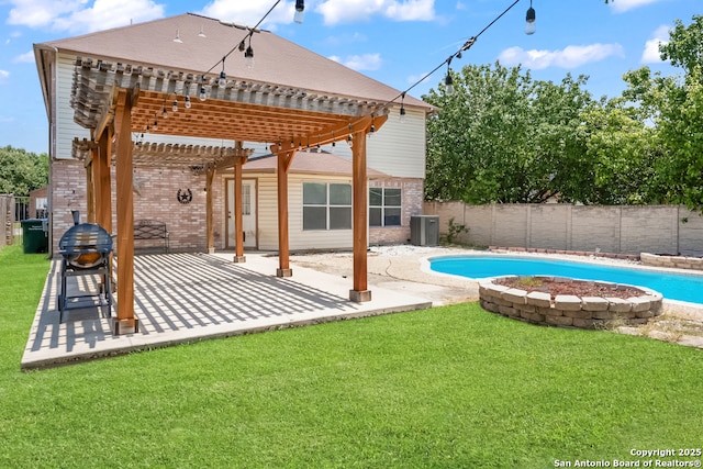 9503 Marshall Pt, San Antonio, TX 78240 - view of swimming pool with a pergola, a patio, and central AC