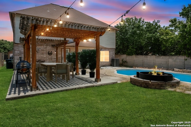 9503 Marshall Pt, San Antonio, TX 78240 - view of pool with a pergola, an outdoor fire pit, a patio area, and central AC