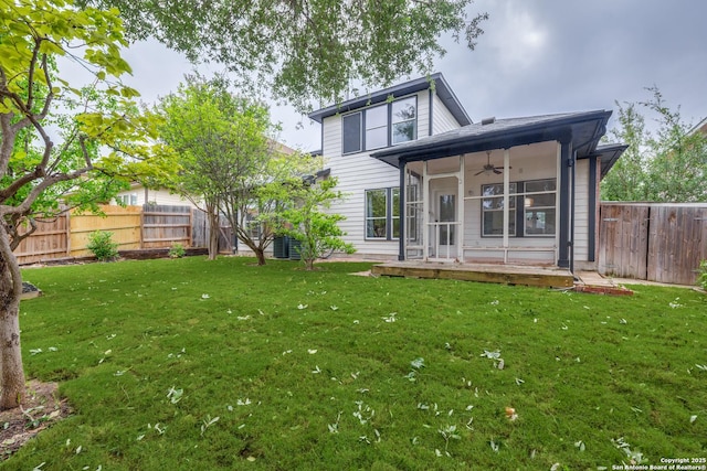 12031 Wellstone, San Antonio, TX 78249 - back of property featuring a ceiling fan, a sunroom, and a wooden deck