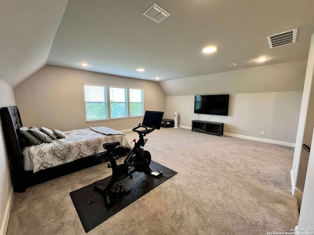251 Burning Star Blvd, Castroville, TX 78009 - bedroom with lofted ceiling, carpet, baseboards, and recessed lighting