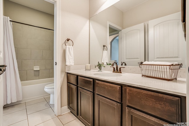 2714 Trailmont Dr, San Antonio, TX 78253 - bathroom featuring tile patterned flooring, toilet, vanity, and shower / tub combo with curtain