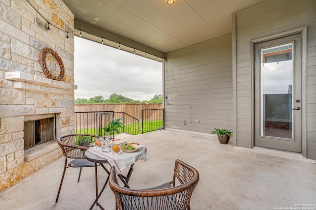 2714 Trailmont Dr, San Antonio, TX 78253 - view of patio with an outdoor stone fireplace