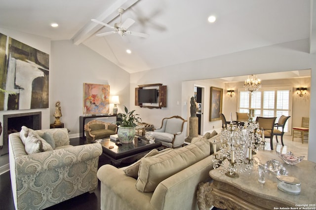 8 Kensington Ct, San Antonio, TX 78218 - living area featuring a chandelier, a ceiling fan, baseboards, and recessed lighting